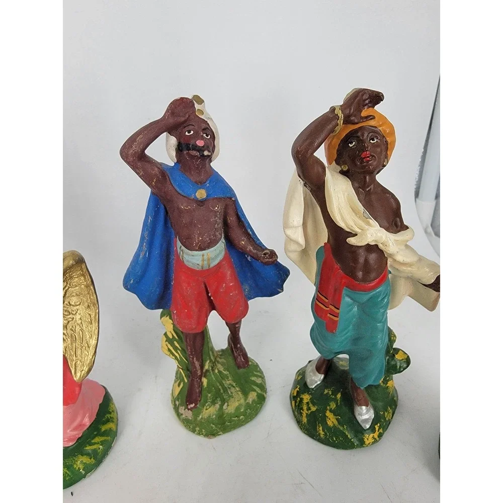 VTG Nativity Figures Stamped Made In ITALY Paper Mache Creche Chalk Set 5 50-60s